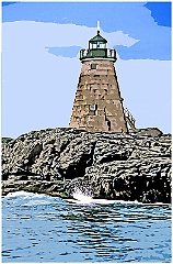 Saddleback Ledge Light on Rocky Island - Digital Painting